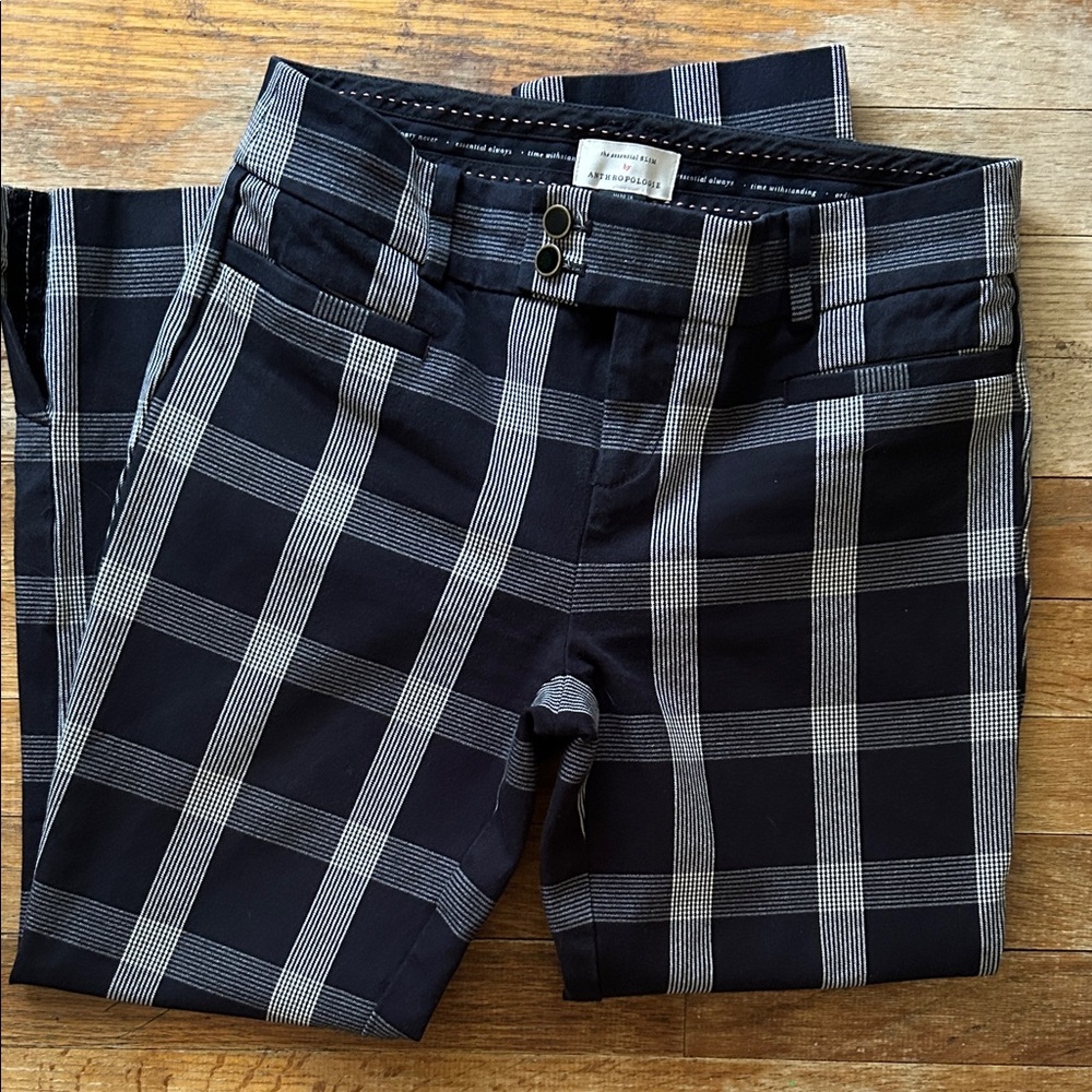 Anthropologie the essential slim black and cream plaid pants🖤🤍